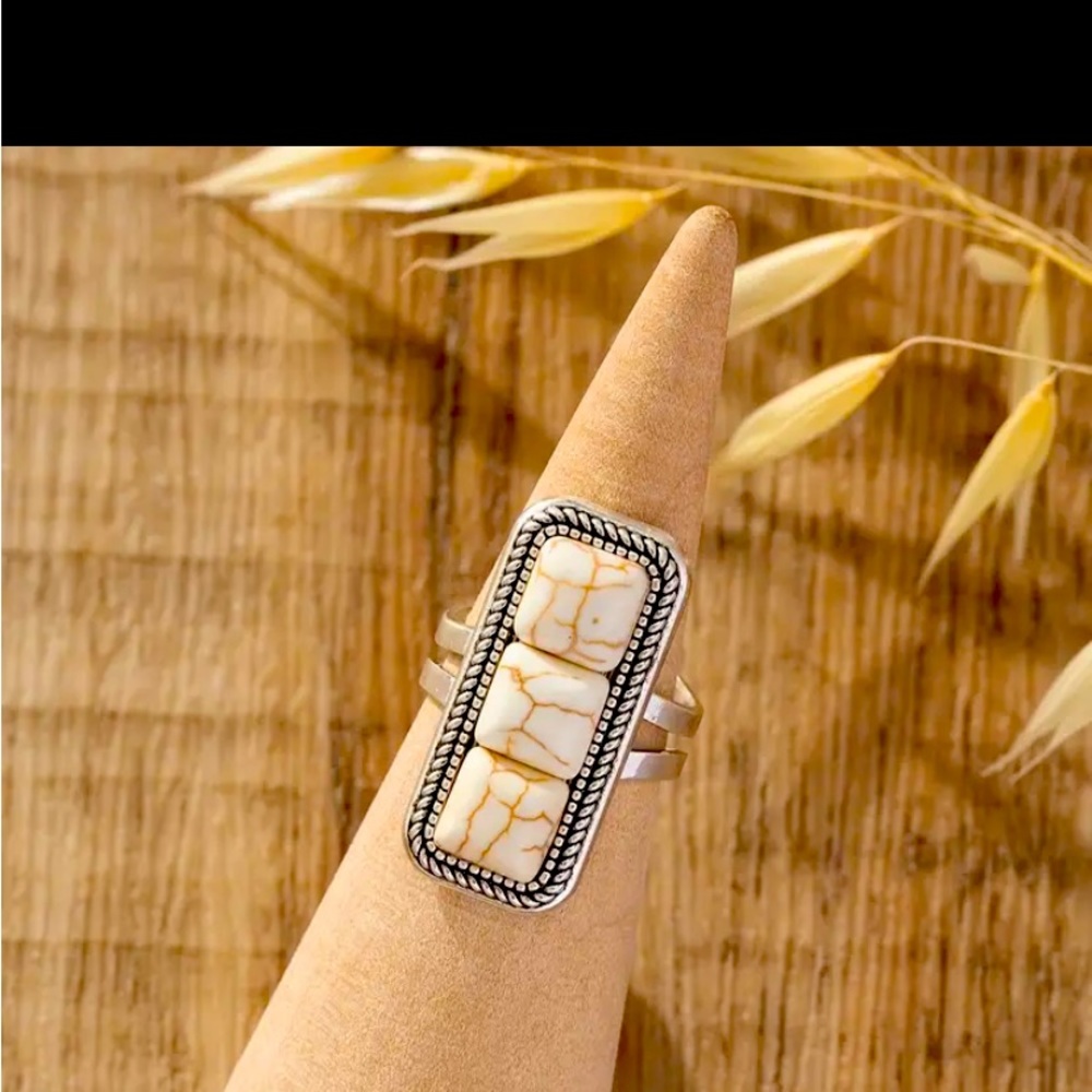 Boho Style Ring Silver Plated Inlaid Turquoise